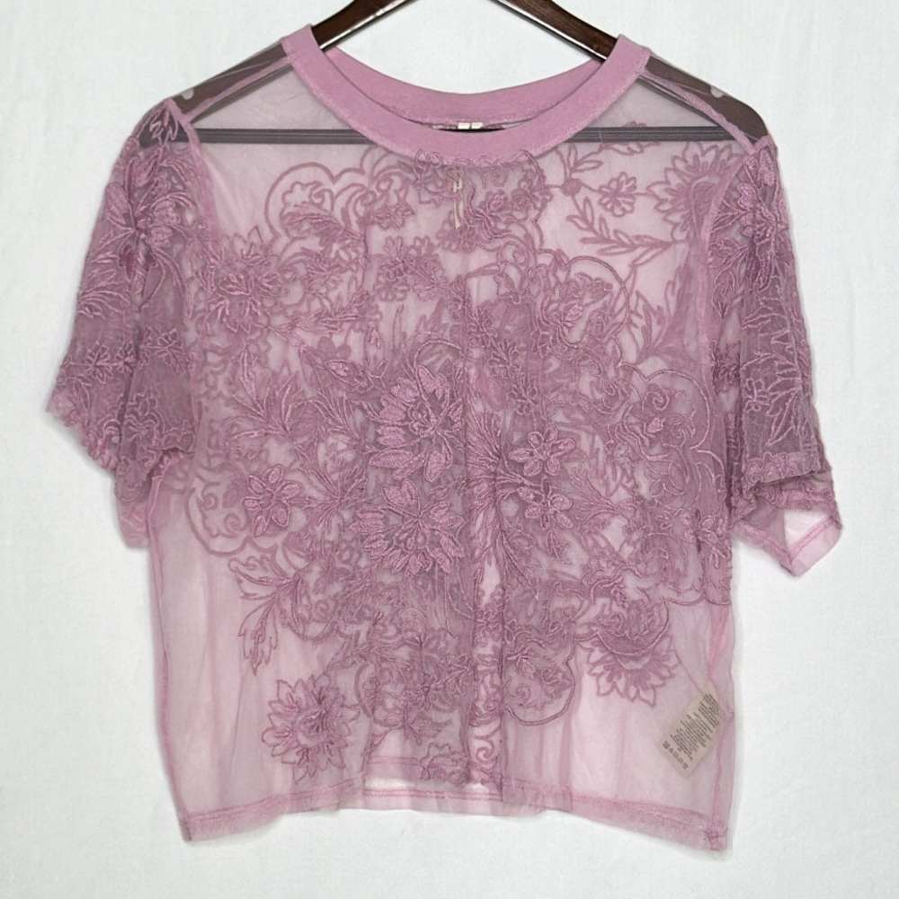 By Anthropologie Short-Sleeve Embroidered Mesh Top - Picture 3 of 10